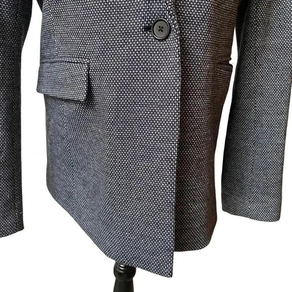 Ecru Dotted Knit Boyfriend Blazer Size 12 Black White Rib Collar Jacket - Picture 4 of 16